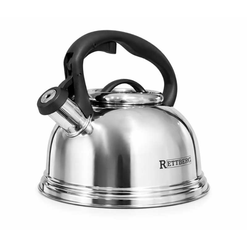 LS332 (1) Rettberg RVS fluitketel 2.7 liter met zwarte handgreep en fluitdop