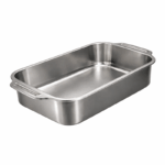 Rechthoekige braadslede van metaal met hoge randen en handgrepen – 30×20×8 cm
