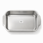 Rechthoekige braadslede van metaal met hoge randen en handgrepen – 30×20×8 cm