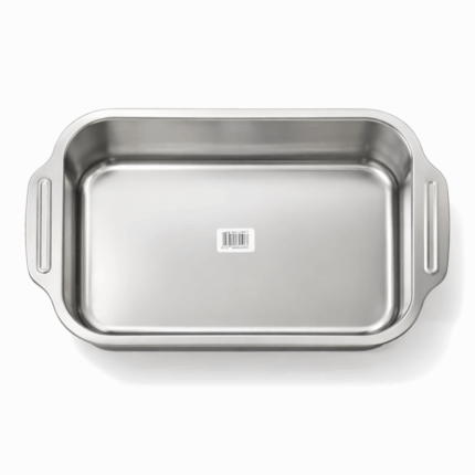 Rechthoekige braadslede van metaal met hoge randen en handgrepen – 30×20×8 cm