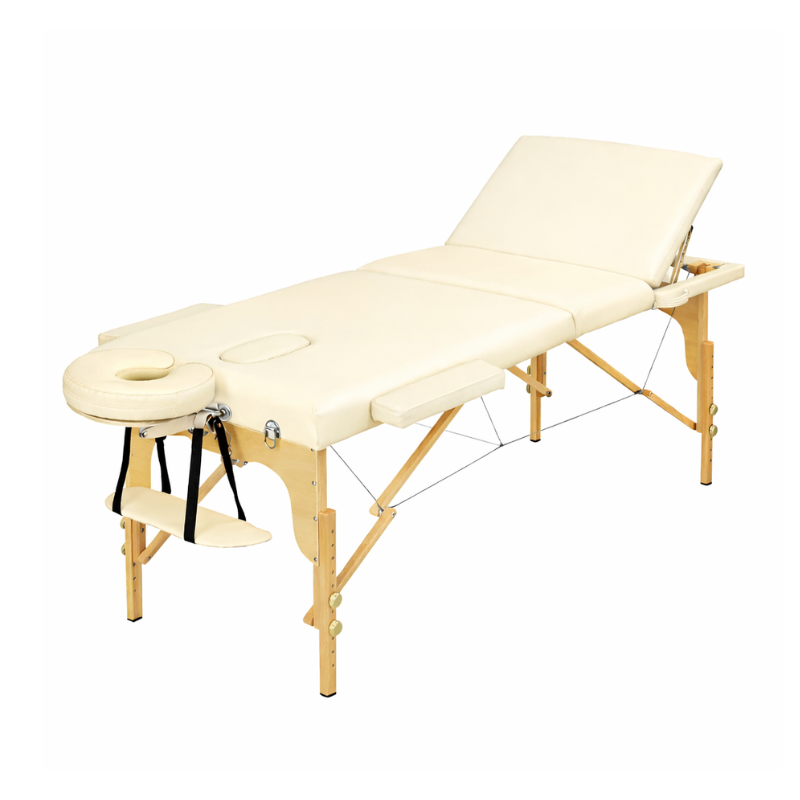 P21420002 (2) Opvouwbare cream massagetafel met hoofdsteun en armleuningen