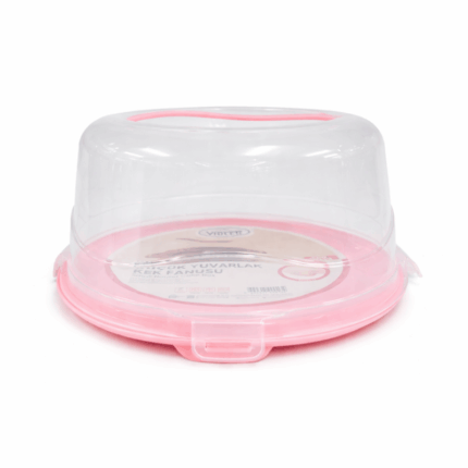 Violet taartdoos 24 cm met transparante stolp en roze bodem voor het bewaren en vervoeren van taarten