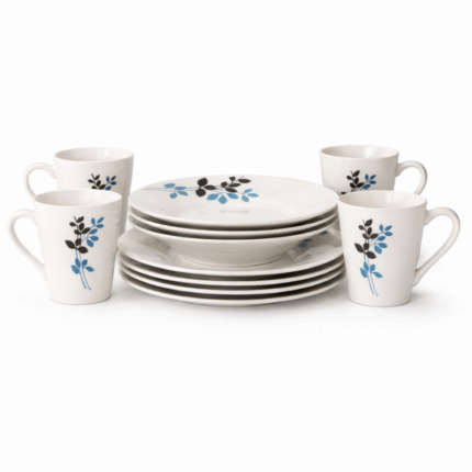 Lotus serviesset 12 delig met dinnerborden 9 inch diepborden 8 inch en mokken 9 oz voor 4 personen
