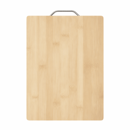 Bamboe snijplank met metalen handvat 23.5x32 cm houten snijbord keuken
