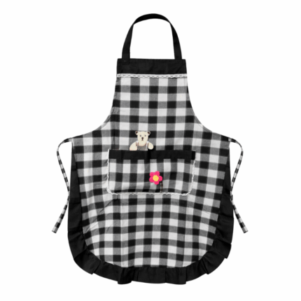 Geruit keukenschort met voorzak in diverse kleuren - zwart