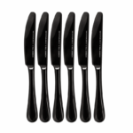 Kennedy zwarte RVS tafelmessen set van 6 stuks op witte achtergrond