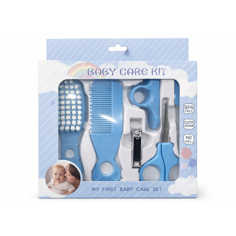 6751455130 Beidile babyverzorgingsset 7 stuks blauw met borstel kam nagelknipper en schaar
