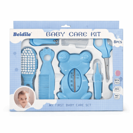 Beidile babyverzorgingsset 8 stuks roze en blauw met borstel kam en nagelverzorging