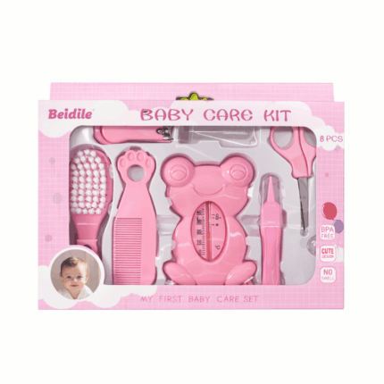 Beidile babyverzorgingsset 8 stuks roze en blauw met borstel kam en nagelverzorging