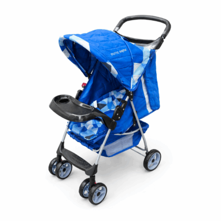 Cutie Baby blauwe kinderwagen met zonnekap, bekerhouder en opbergmand
