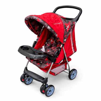 Cutie Baby rode kinderwagen met zonnekap, bekerhouder en vier dubbele wielen