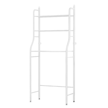 Wit badkamerrek met 3 planken boven toilet met handdoeken en verzorgingsproducten