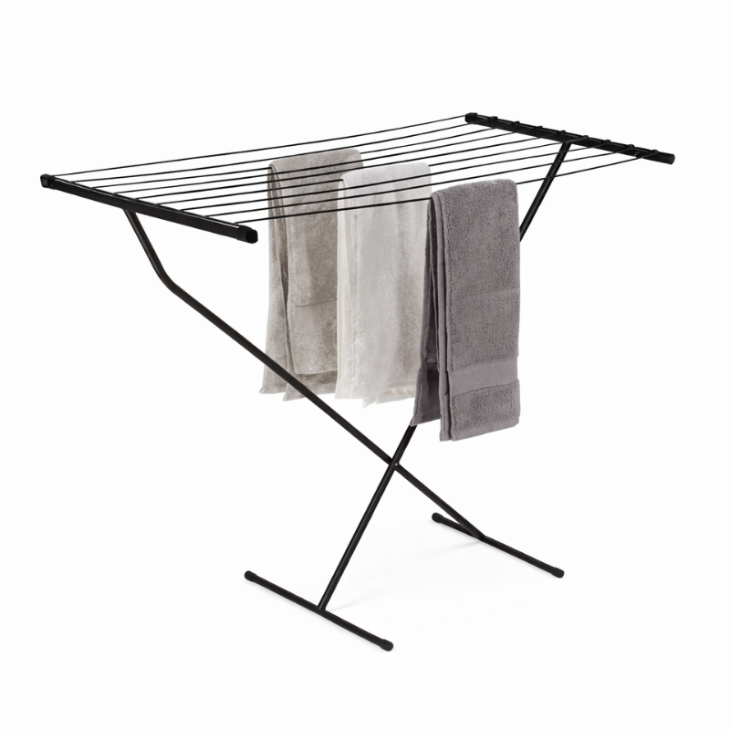 701LK9M Wonder House inklapbaar droogrek zwart met handdoeken 90x53x80 cm