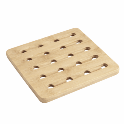 Bamboe vierkante onderzetter 17×17 cm met bord – hittebestendige trivet voor pannen en schalen