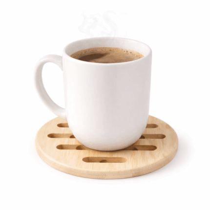 Ronde bamboe panonderzetter 17 cm met ventilatiesleuven voor hete pannen en mokken.
