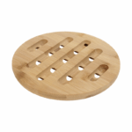 Ronde bamboe panonderzetter 17 cm met ventilatiesleuven voor hete pannen en mokken.
