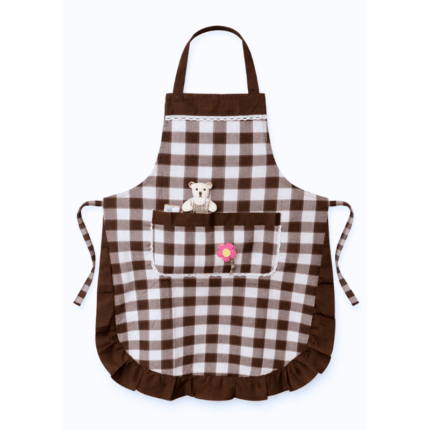 Geruit keukenschort met voorzak in diverse kleuren - bruin
