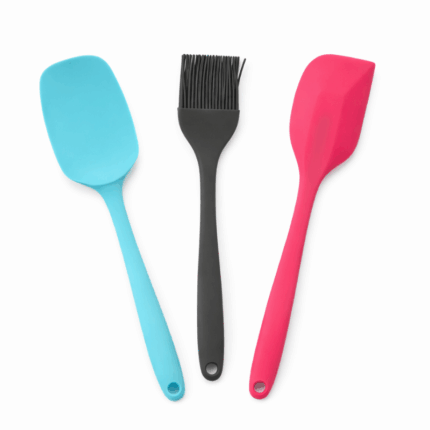 Siliconen keukengerei set met spatel, bakspatel en bakkwast.