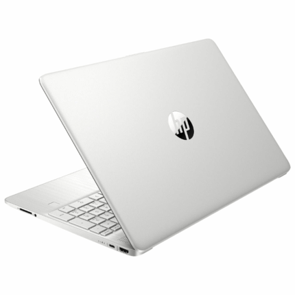 HP laptop 15.6 inch zilver achteraanzicht met slank design en Intel i3 8GB RAM 256GB SSD
