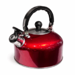 Fluitketel 4 liter roestvrij staal met fluitsignaal en hittebestendige handgreep in metallic kleur.