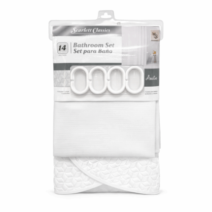 Scarlett Classics douchegordijn en badmat set met 12 ringen voor badkamer. - wit