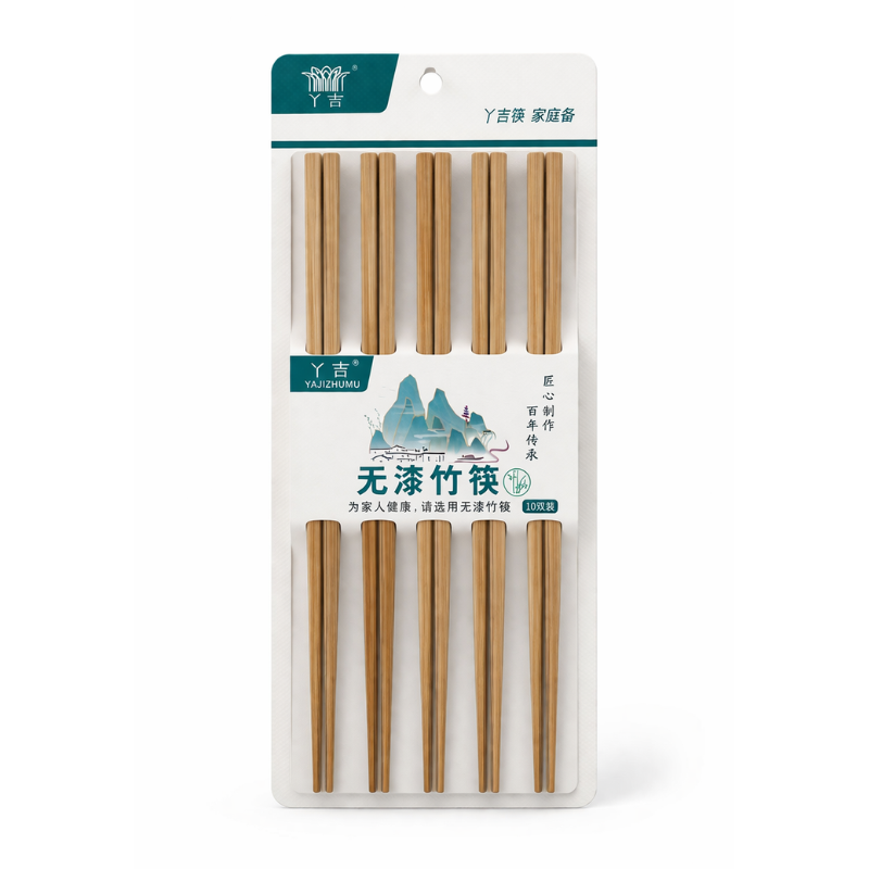 EY1304 Set van 5 paar bamboe eetstokjes in verpakking, geschikt voor sushi en Aziatische gerechten