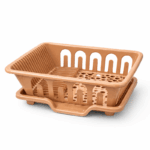 Kunststof afdruiprek met opvangbak voor borden en glazen op witte achtergrond