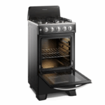 Frigidaire zwart gasfornuis 4 branders 20 inch met oven en draaiknoppen