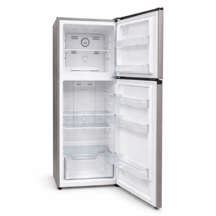 Global 11 Cu.Ft. No Frost koelkast met dubbele deur en groentelade op witte achtergrond