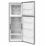 Global 9 Cu.Ft. No Frost koelkast met dubbele deur en groentelade op witte achtergrond