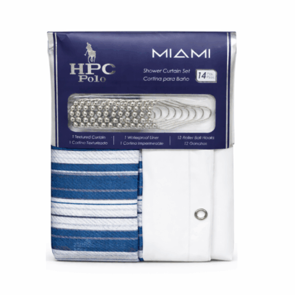 HPC Polo Miami douchegordijn set met haken en waterdichte liner