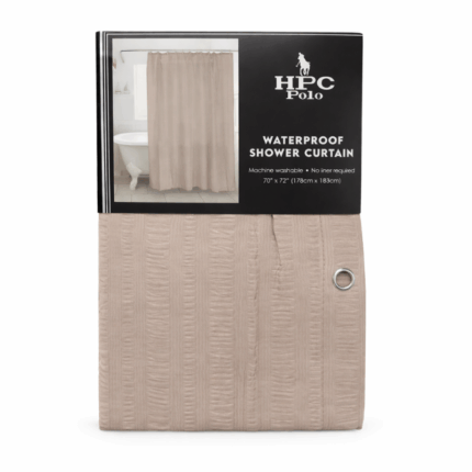 HPC Polo waterproof douchegordijn taupe 178 × 183 cm met structuur en metalen ring voor douchegordijnstang