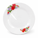 Keramisch wit dinerbord van 10.5 inch met rode en paarse bloemenprint aan de rand