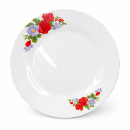 Keramisch wit dinerbord van 10.5 inch met rode en paarse bloemenprint aan de rand