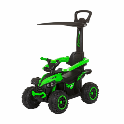 kinder loopauto quad met duwstang en zonnescherm groen