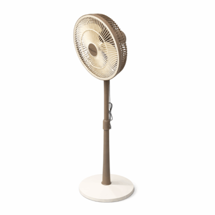 Shenlian staande ventilator 12 inch geel bruin met ronde voet en beschermrooster
