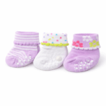 Le'petit antislip babysokjes set van 3 paar paars wit 0-6 maanden zachte baby sokken met grip