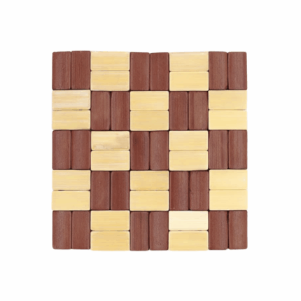 Vierkante houten onderzetter 14x14 cm met mozaïek blokpatroon hittebestendig