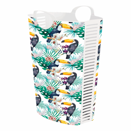 Life Story wasmand 58 liter met kleurrijke toekan vogelprint en handgrepen