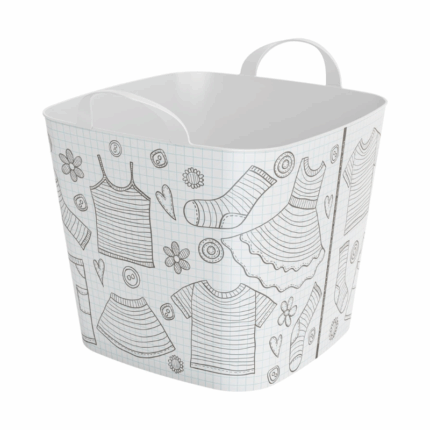Life Story 2-in-1 opbergmand en wasmand 25 liter met kledingprint en handgrepen