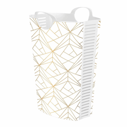 Life Story wasmand 58 liter met wit goud geometrisch patroon en handgrepen