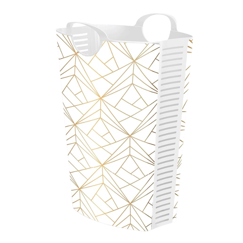 LST34174 Life Story wasmand 58 liter met wit goud geometrisch patroon en handgrepen