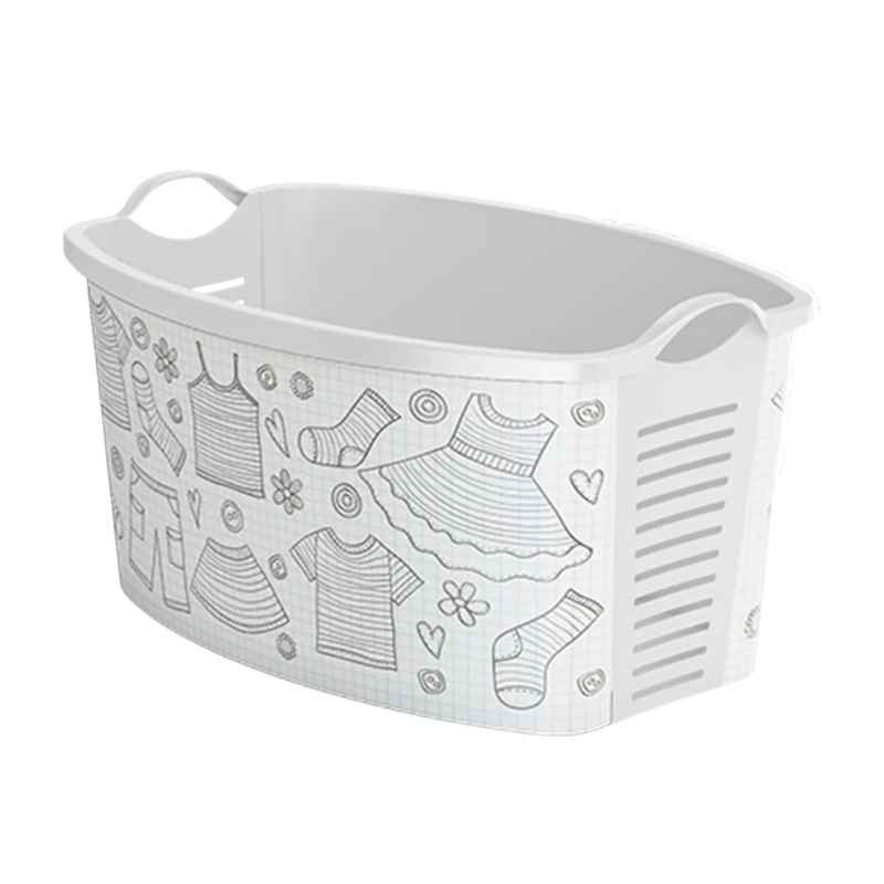 LST34176 Life Story lage wasmand 42 liter met kleding patroon en handgrepen