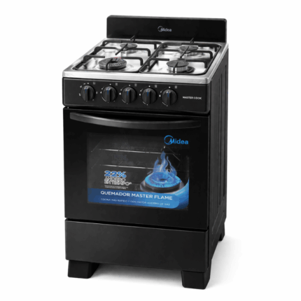 Midea gasfornuis 20 inch met 4 branders en oven zwart en RVS