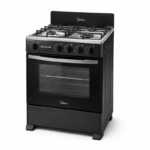 Midea gasfornuis 4 branders 24 inch zwart RVS vrijstaand fornuis