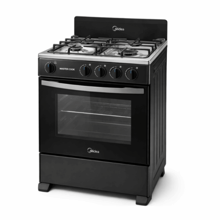 Midea gasfornuis 4 branders 24 inch zwart RVS vrijstaand fornuis