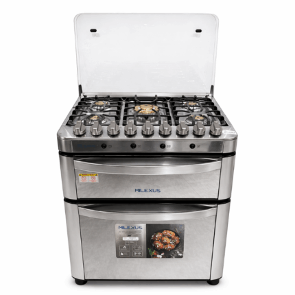 Milexus gasfornuis 30 inch met 5 branders en dubbele ovens in RVS