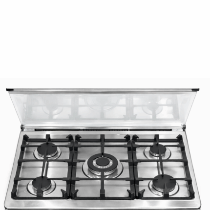 Milexus gasfornuis met dubbele oven en 5 branders in RVS met glazen deksel