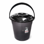 QS zwarte kunststof emmer met deksel en handvat 15 liter