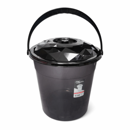 QS zwarte kunststof emmer met deksel en handvat 15 liter